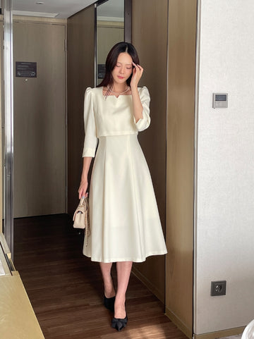 Glyn Notch Square Tweed Flare One Piece Long